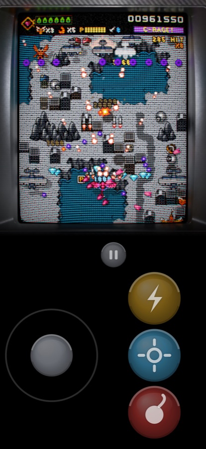 A boss fight on a phone, with on-screen stick and buttons